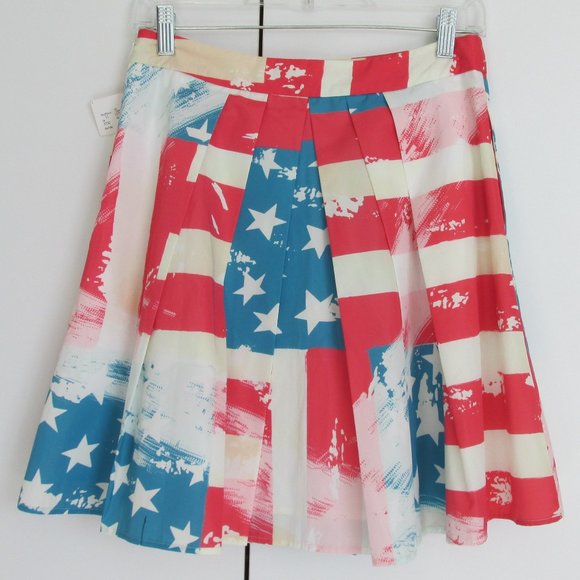 Catherine Malandrino USA Flag Pleated Flare Skirt - Picture 2 of 12